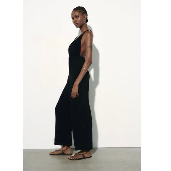 Zara Braid Strap Black Jumpsuit size Large - Picture 4 of 11
